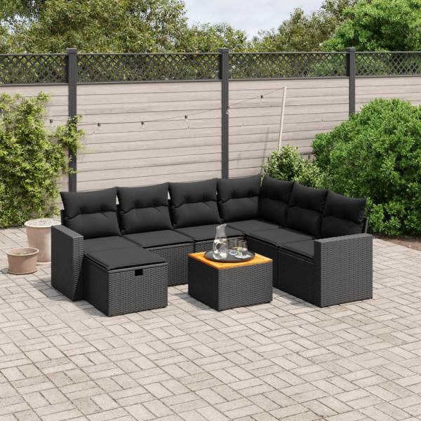 ARDEBO.de - 8-tlg. Garten-Sofagarnitur mit Kissen Schwarz Poly Rattan