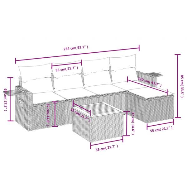6-tlg. Garten-Sofagarnitur mit Kissen Grau Poly Rattan