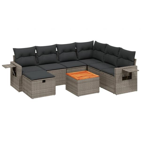 8-tlg. Garten-Sofagarnitur mit Kissen Grau Poly Rattan