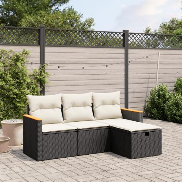 ARDEBO.de - 4-tlg. Garten-Sofagarnitur mit Kissen Schwarz Poly Rattan