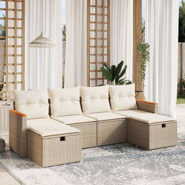 ARDEBO.de - 6-tlg. Garten-Sofagarnitur mit Kissen Beige Poly Rattan