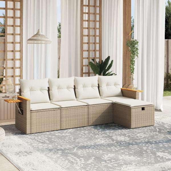 ARDEBO.de - 5-tlg. Garten-Sofagarnitur mit Kissen Beige Poly Rattan
