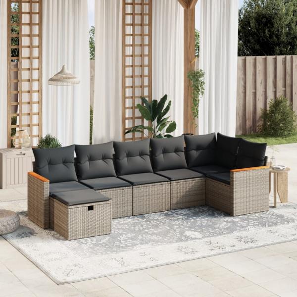 ARDEBO.de - 7-tlg. Garten-Sofagarnitur mit Kissen Grau Poly Rattan