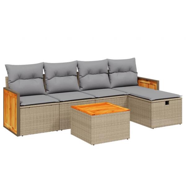 6-tlg. Garten-Sofagarnitur mit Kissen Beige Poly Rattan