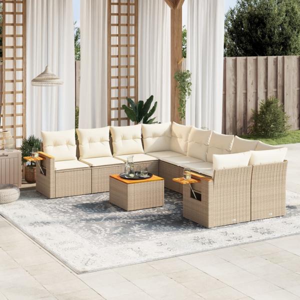 ARDEBO.de - 9-tlg. Garten-Sofagarnitur mit Kissen Beige Poly Rattan