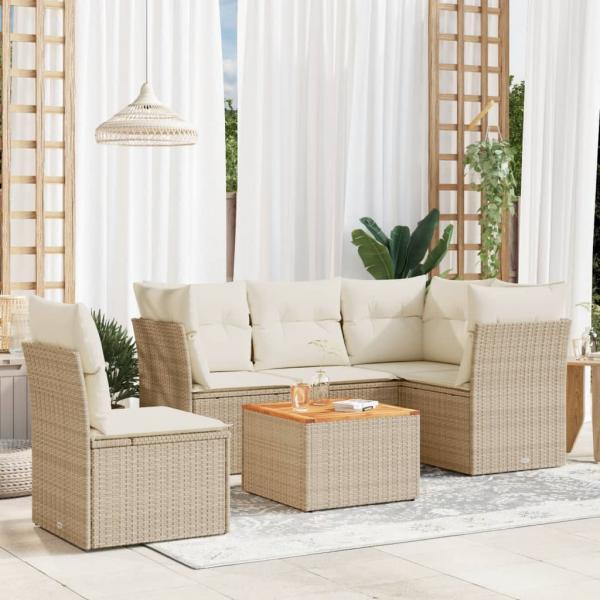 ARDEBO.de - 6-tlg. Garten-Sofagarnitur mit Kissen Beige Poly Rattan