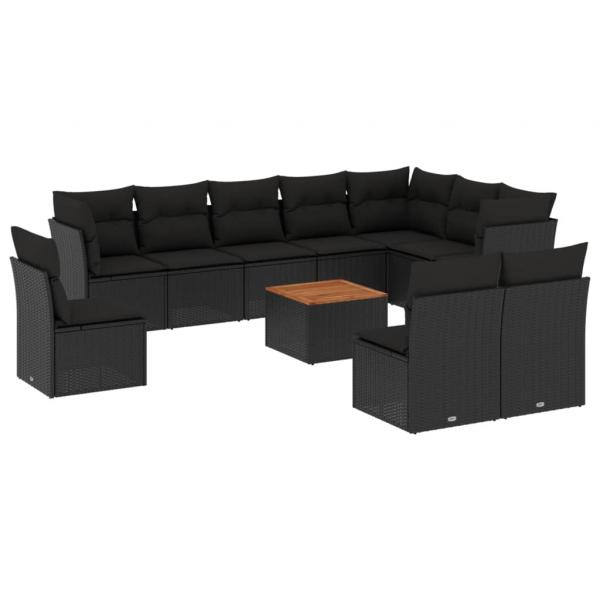 11-tlg. Garten-Sofagarnitur mit Kissen Beige Poly Rattan