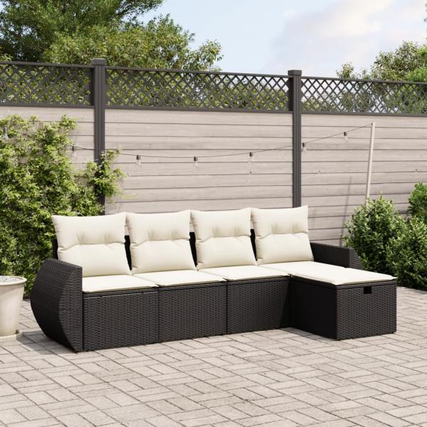 ARDEBO.de - 5-tlg. Garten-Sofagarnitur mit Kissen Schwarz Poly Rattan