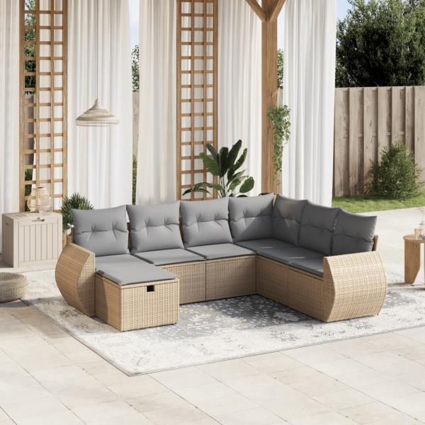 ARDEBO.de - 7-tlg. Garten-Sofagarnitur mit Kissen Beige Poly Rattan