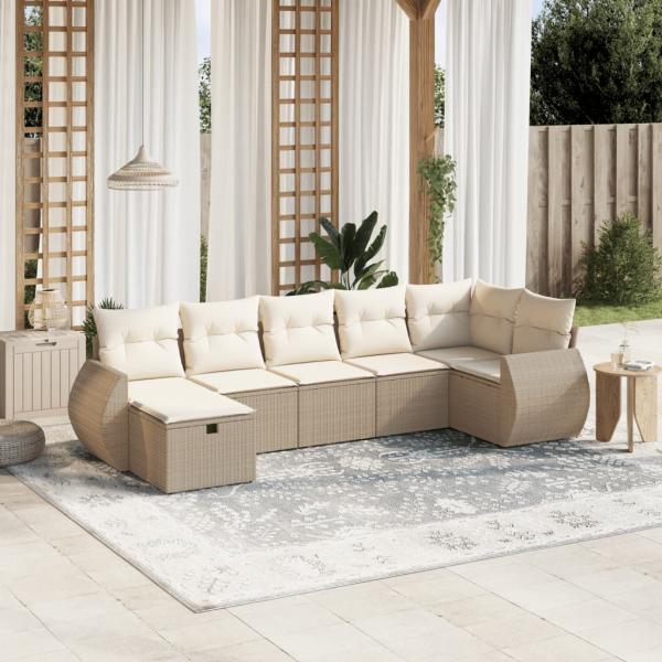 ARDEBO.de - 7-tlg. Garten-Sofagarnitur mit Kissen Beige Poly Rattan