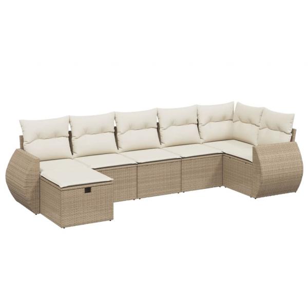 7-tlg. Garten-Sofagarnitur mit Kissen Beige Poly Rattan