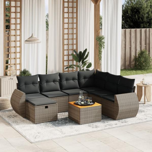 ARDEBO.de - 8-tlg. Garten-Sofagarnitur mit Kissen Grau Poly Rattan