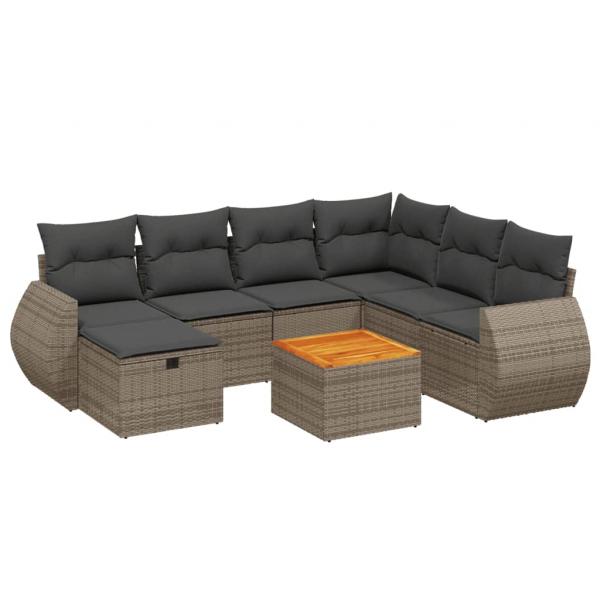 8-tlg. Garten-Sofagarnitur mit Kissen Grau Poly Rattan