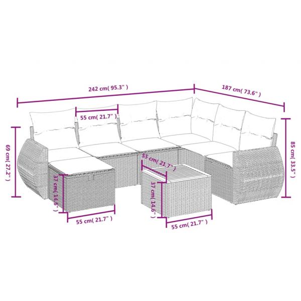 8-tlg. Garten-Sofagarnitur mit Kissen Grau Poly Rattan