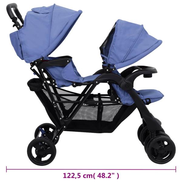 Tandem-Zwillingskinderwagen Marineblau Stahl