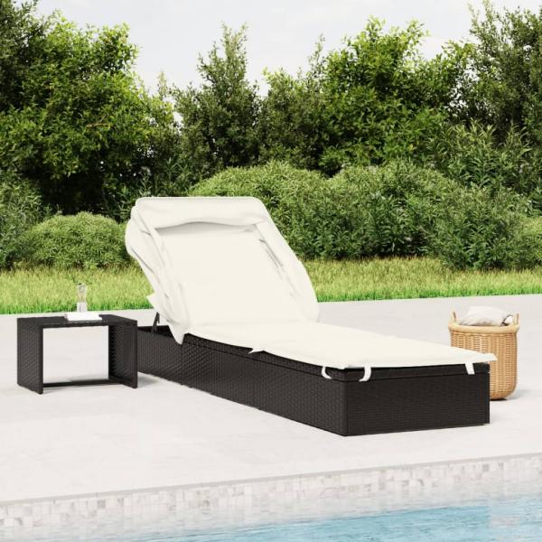 ARDEBO.de - Sonnenliege mit Faltdach Schwarz 213x63x97 cm Poly Rattan