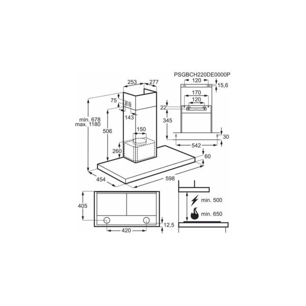 AEG DBE5660HB EEK: A Wandhaube, 60 cm breit, 505 m³/h, 3 Leistungsstufen + 1 Intensivstufe, Hob²Hood-Funktion, TouchControl, Edelstahl/schwarz