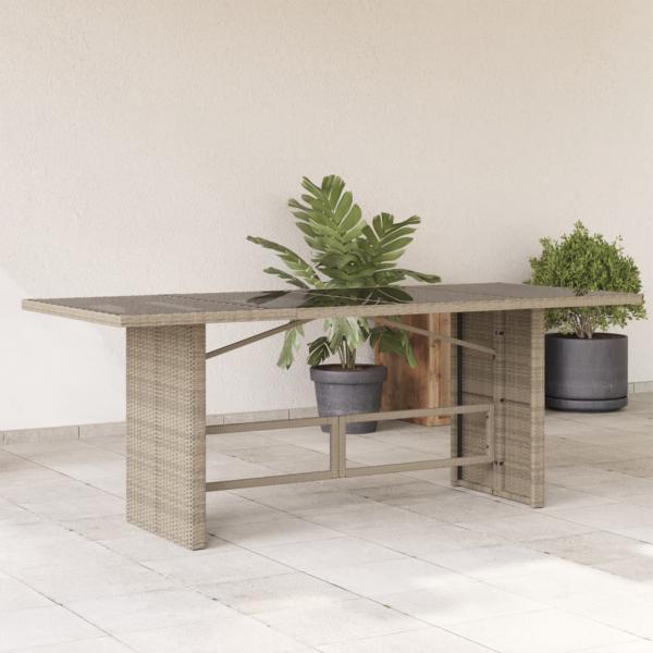 ARDEBO.de - Gartentisch mit Glasplatte Hellgrau 190x80x74 cm Poly Rattan
