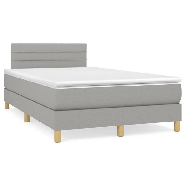 ARDEBO.de - Boxspringbett mit Matratze & LED Hellgrau 120x190 cm Stoff