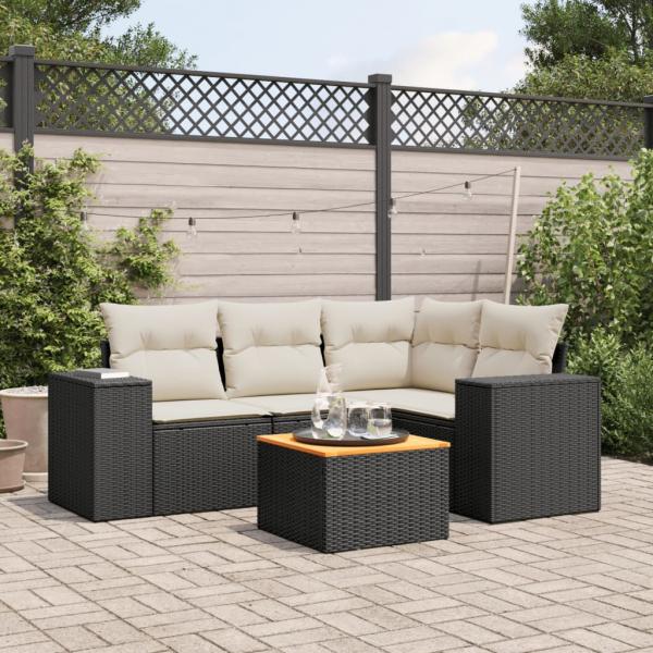ARDEBO.de - 5-tlg. Garten-Sofagarnitur mit Kissen Schwarz Poly Rattan