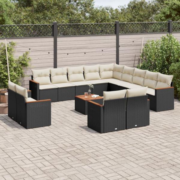 ARDEBO.de - 14-tlg. Garten-Sofagarnitur mit Kissen Schwarz Poly Rattan