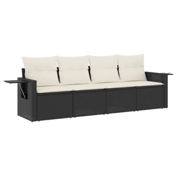 4-tlg. Garten-Sofagarnitur mit Kissen Schwarz Poly Rattan