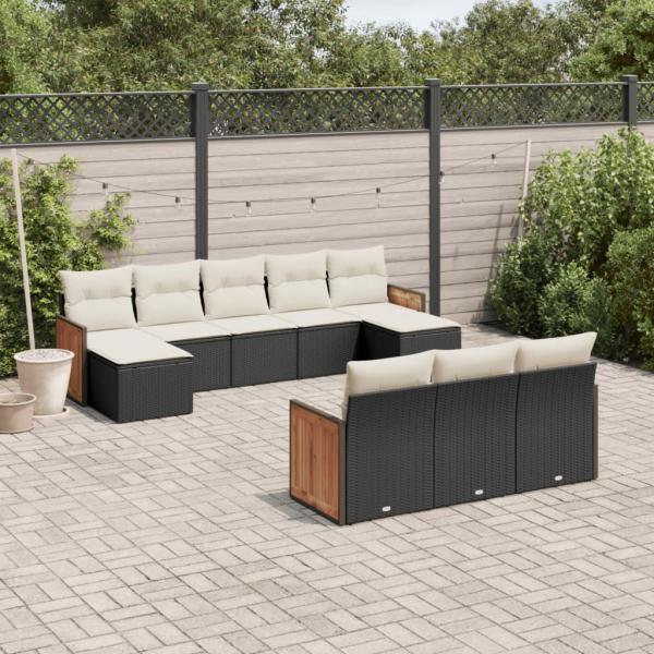 ARDEBO.de - 10-tlg. Garten-Sofagarnitur mit Kissen Schwarz Poly Rattan