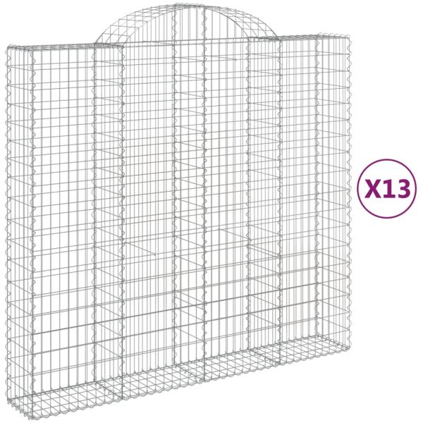 Gabionen mit Hochbogen 13Stk. 200x50x180/200cm Verzinktes Eisen