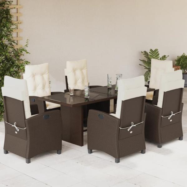 ARDEBO.de - 7-tlg. Garten-Essgruppe mit Kissen Braun Poly Rattan