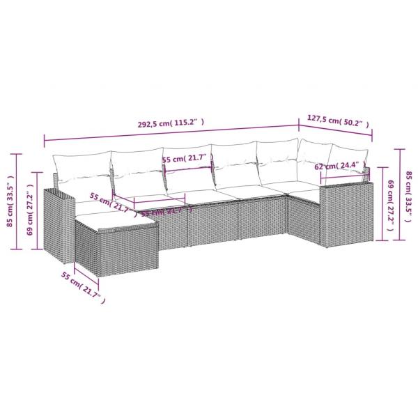 ARDEBO.de - 7-tlg. Garten-Sofagarnitur mit Kissen Schwarz Poly Rattan