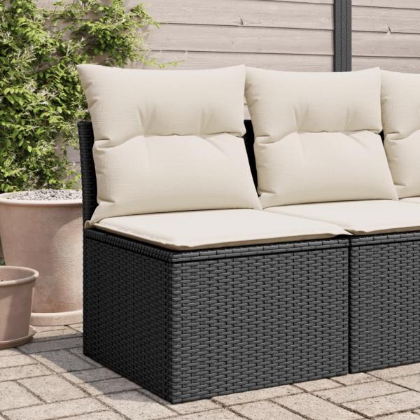 ARDEBO.de - Gartensessel ohne Armlehnen mit Kissen Schwarz Poly Rattan
