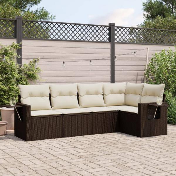 ARDEBO.de - 5-tlg. Garten-Sofagarnitur mit Kissen Braun Poly Rattan