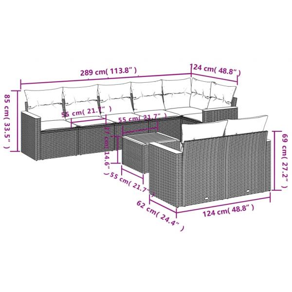 9-tlg. Garten-Sofagarnitur mit Kissen Schwarz Poly Rattan