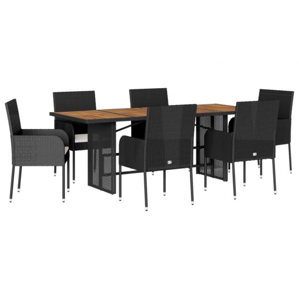 ARDEBO.de - 7-tlg. Garten-Essgruppe mit Kissen Schwarz Poly Rattan