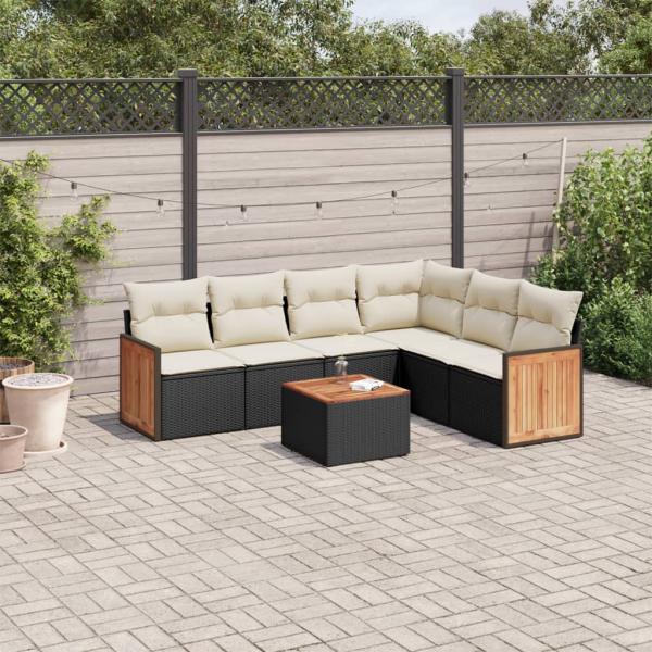 ARDEBO.de - 7-tlg. Garten-Sofagarnitur mit Kissen Schwarz Poly Rattan