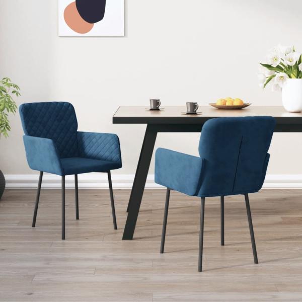 ARDEBO.de - Esszimmerstühle 2 Stk. Blau Samt