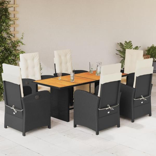 ARDEBO.de - 7-tlg. Garten-Essgruppe mit Kissen Schwarz Poly Rattan