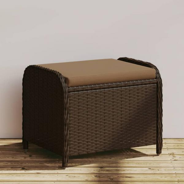ARDEBO.de - Gartenhocker mit Kissen Braun 58x46x46 cm Poly Rattan