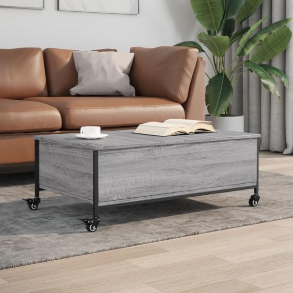 ARDEBO.de - Couchtisch mit Rollen Grau Sonoma 91x55x34 cm Holzwerkstoff