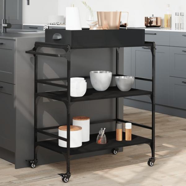 ARDEBO.de - Küchenwagen Schwarz 81,5x41x92,5 cm Holzwerkstoff