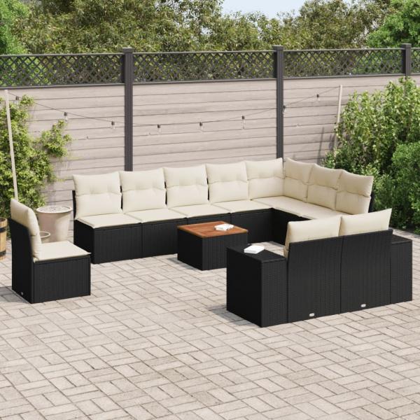 ARDEBO.de - 11-tlg. Garten-Sofagarnitur mit Kissen Schwarz Poly Rattan
