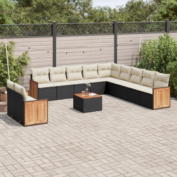 ARDEBO.de - 12-tlg. Garten-Sofagarnitur mit Kissen Schwarz Poly Rattan