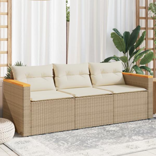 ARDEBO.de - Gartensofa mit Kissen 3-Sitzer Beige Poly Rattan