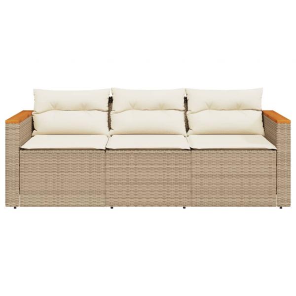 Gartensofa mit Kissen 3-Sitzer Beige Poly Rattan