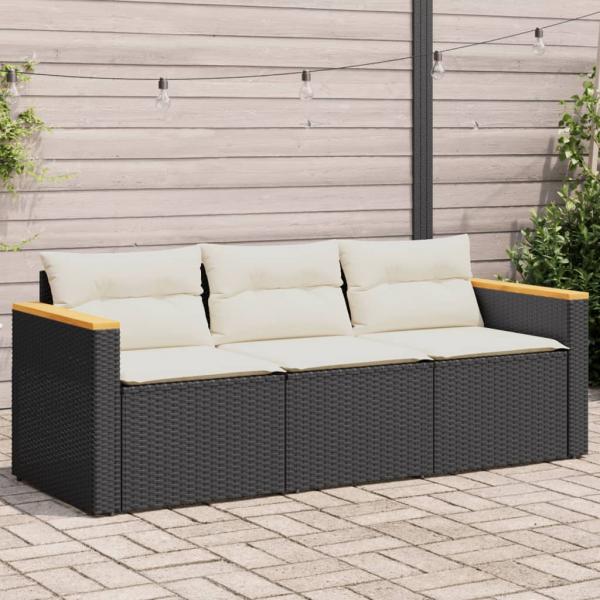 ARDEBO.de - Gartensofa mit Kissen 3-Sitzer Schwarz Poly Rattan