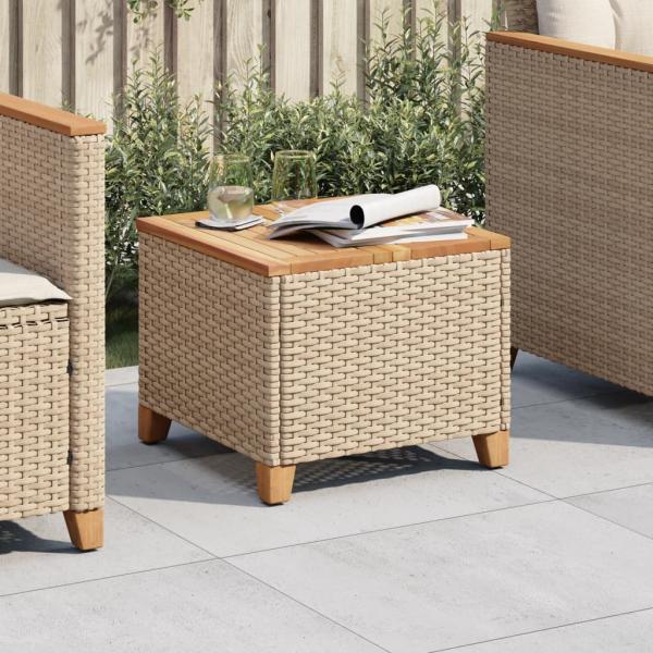 ARDEBO.de - Gartentisch Beige 45x45x37 cm Poly Rattan Akazienholz
