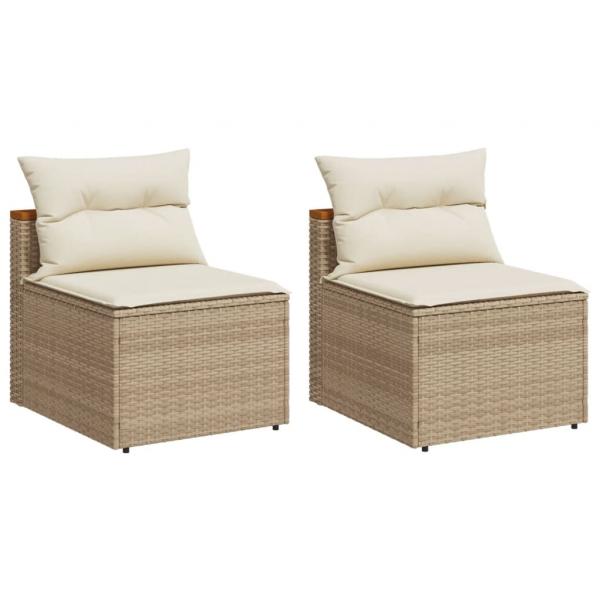 Gartensofas ohne Armlehnen mit Kissen 2 Stk. Beige Poly Rattan