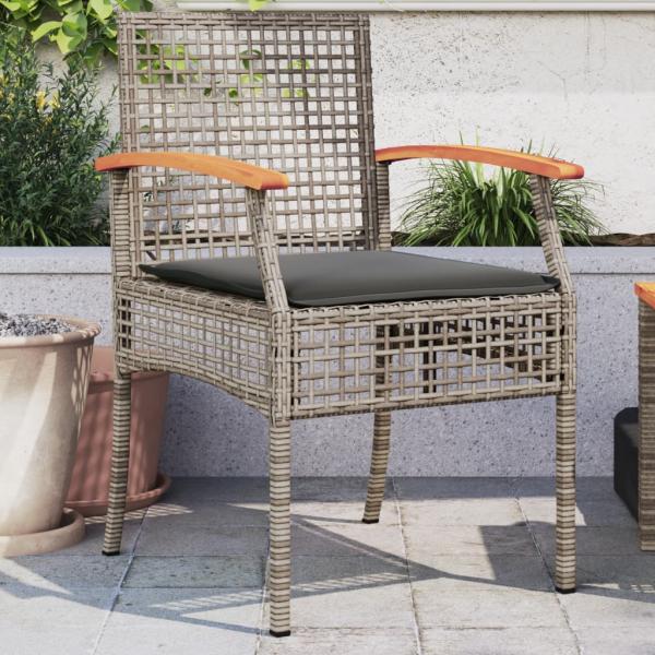 ARDEBO.de - Gartenstühle mit Kissen 2 Stk. Grau Poly Rattan Akazienholz
