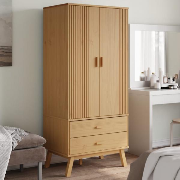 ARDEBO.de - Kleiderschrank OLDEN Braun 76,5x53x172 cm Massivholz Kiefer