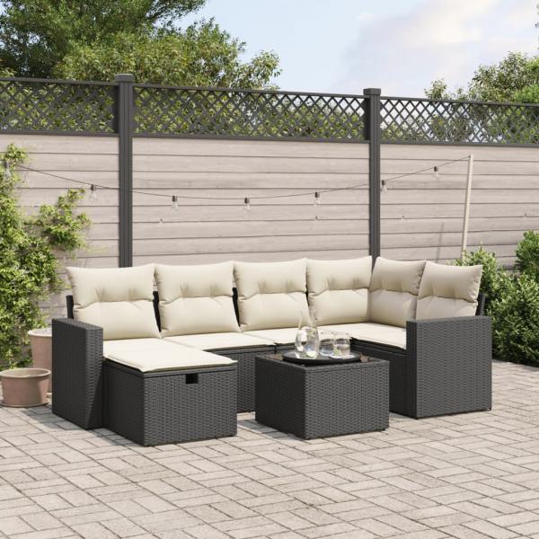 ARDEBO.de - 7-tlg. Garten-Sofagarnitur mit Kissen Schwarz Poly Rattan